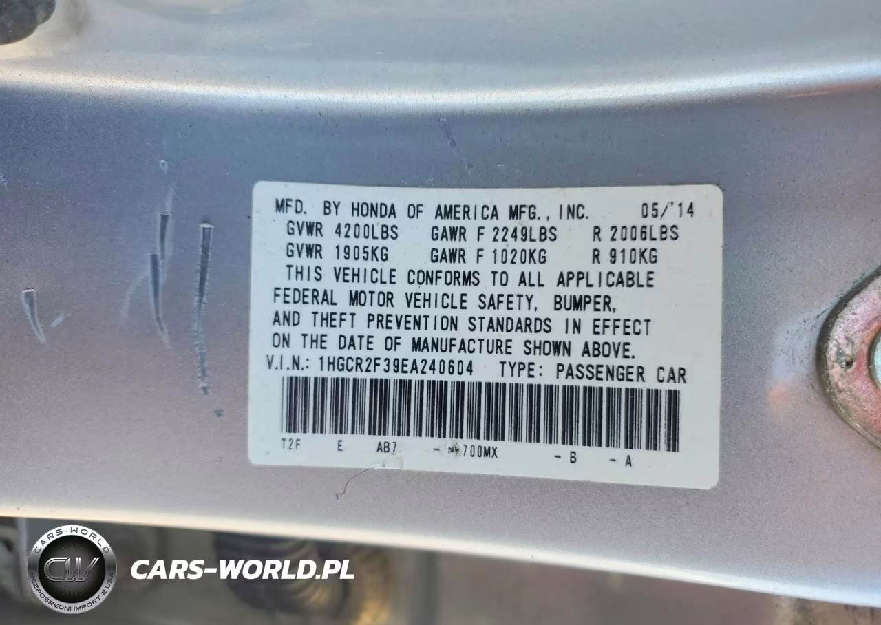 2014 Honda Accord Lx VIN:1HGCR2F39EA240604 - 13
