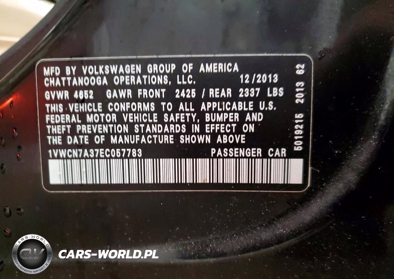 2014 Volkswagen Passat Sel VIN:1VWCN7A37EC057783 - 13
