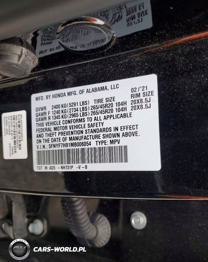 2021 Honda Passport Touring VIN:5FNYF7H91MB006054 - 13