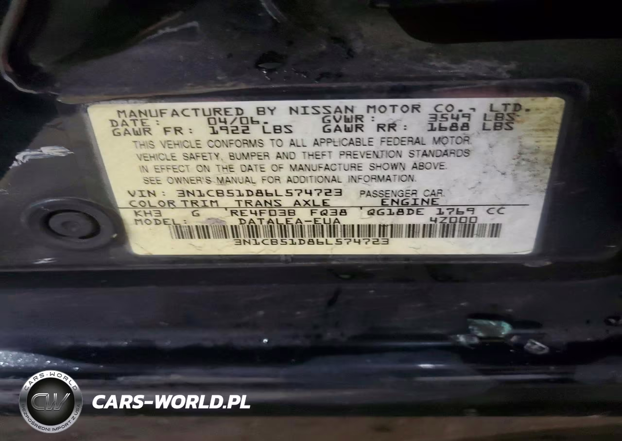 2006 Nissan Sentra 1.8 VIN:3N1CB51D86L574723 - 13