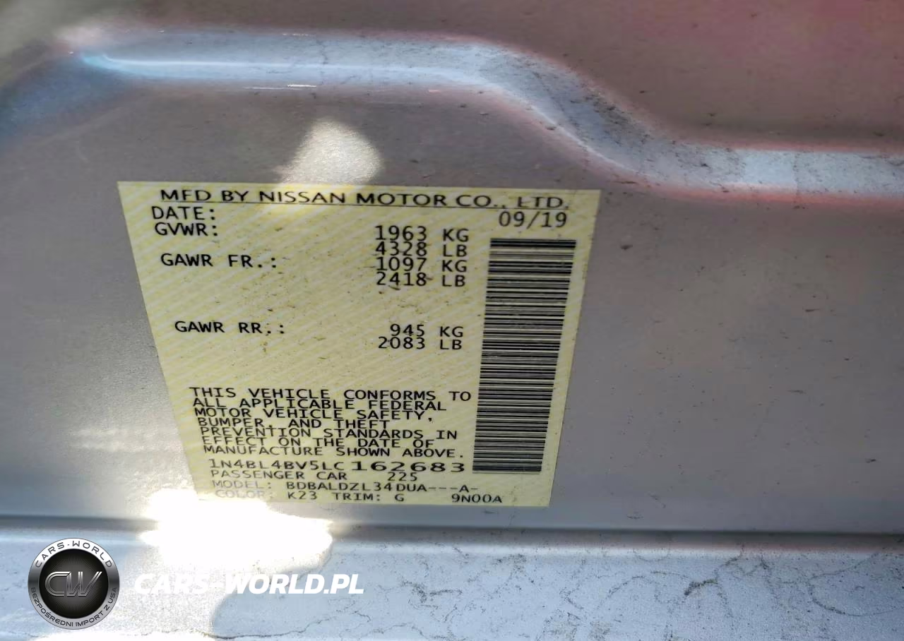 2020 Nissan Altima S VIN:1N4BL4BV5LC162683 - 12