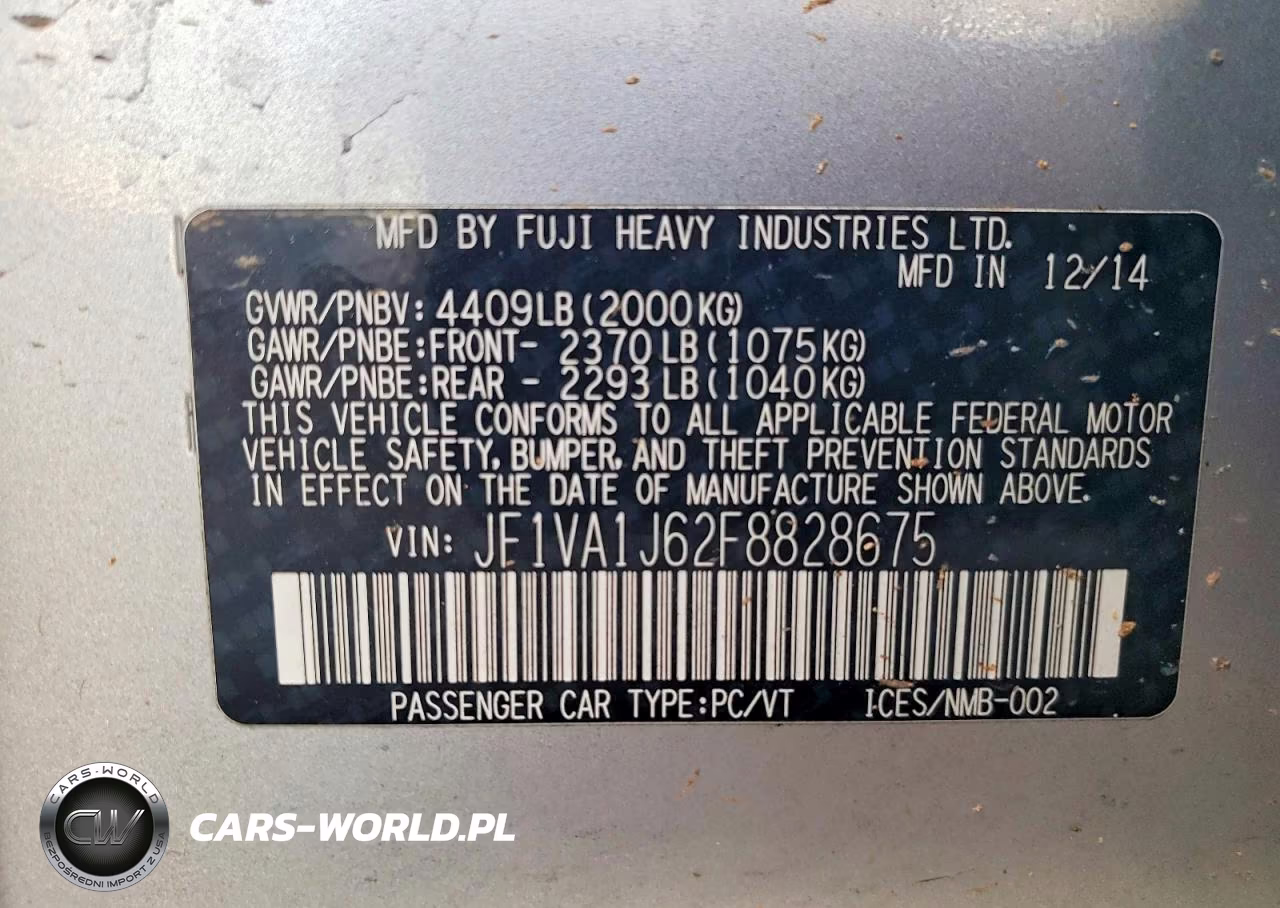 2015 Subaru Wrx Limited VIN:JF1VA1J62F8828675 - 12