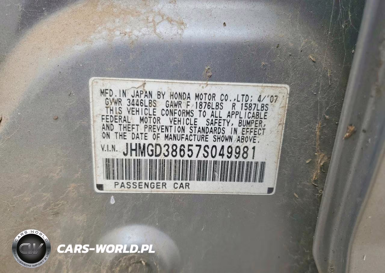 2007 Honda Fit S VIN:JHMGD38657S049981 - 12