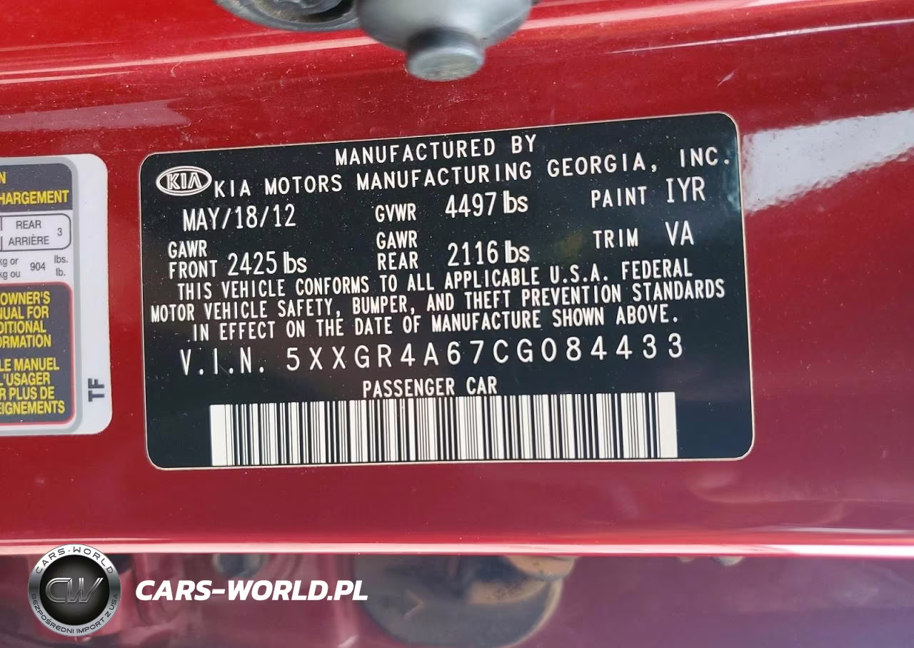 2012 Kia Optima Sx VIN:5XXGR4A67CG084433 - 12