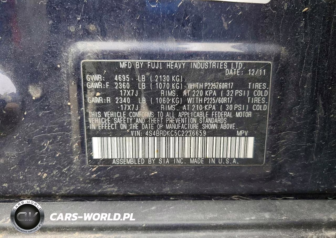 2012 Subaru Outback VIN:4S4BRDKC5C2236659 - 13