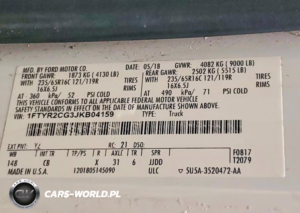 2018 Ford Transit T-250 VIN:1FTYR2CG3JKB04159 - 13