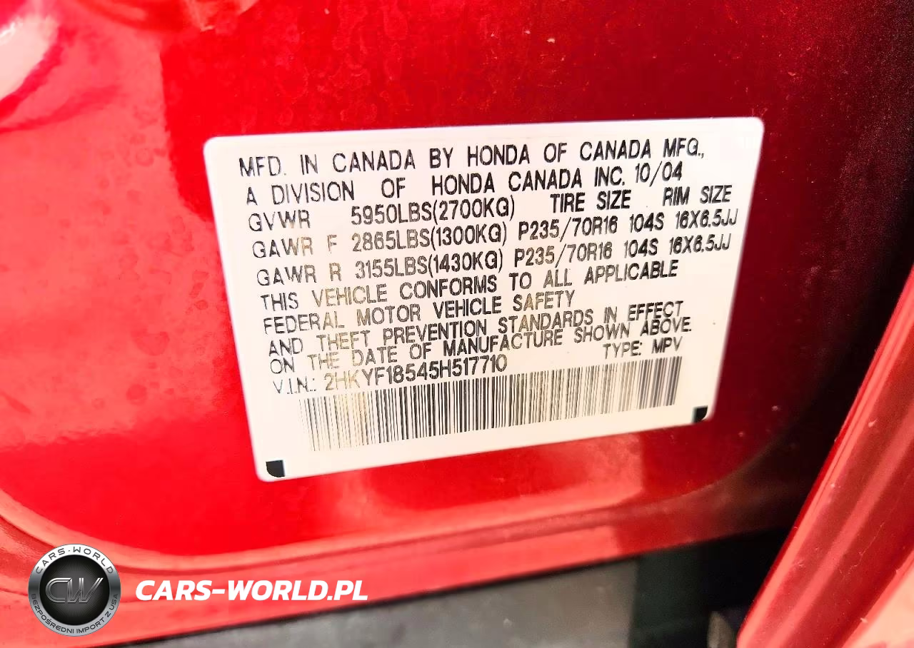 2005 Honda Pilot Exl VIN:2HKYF18545H517710 - 13