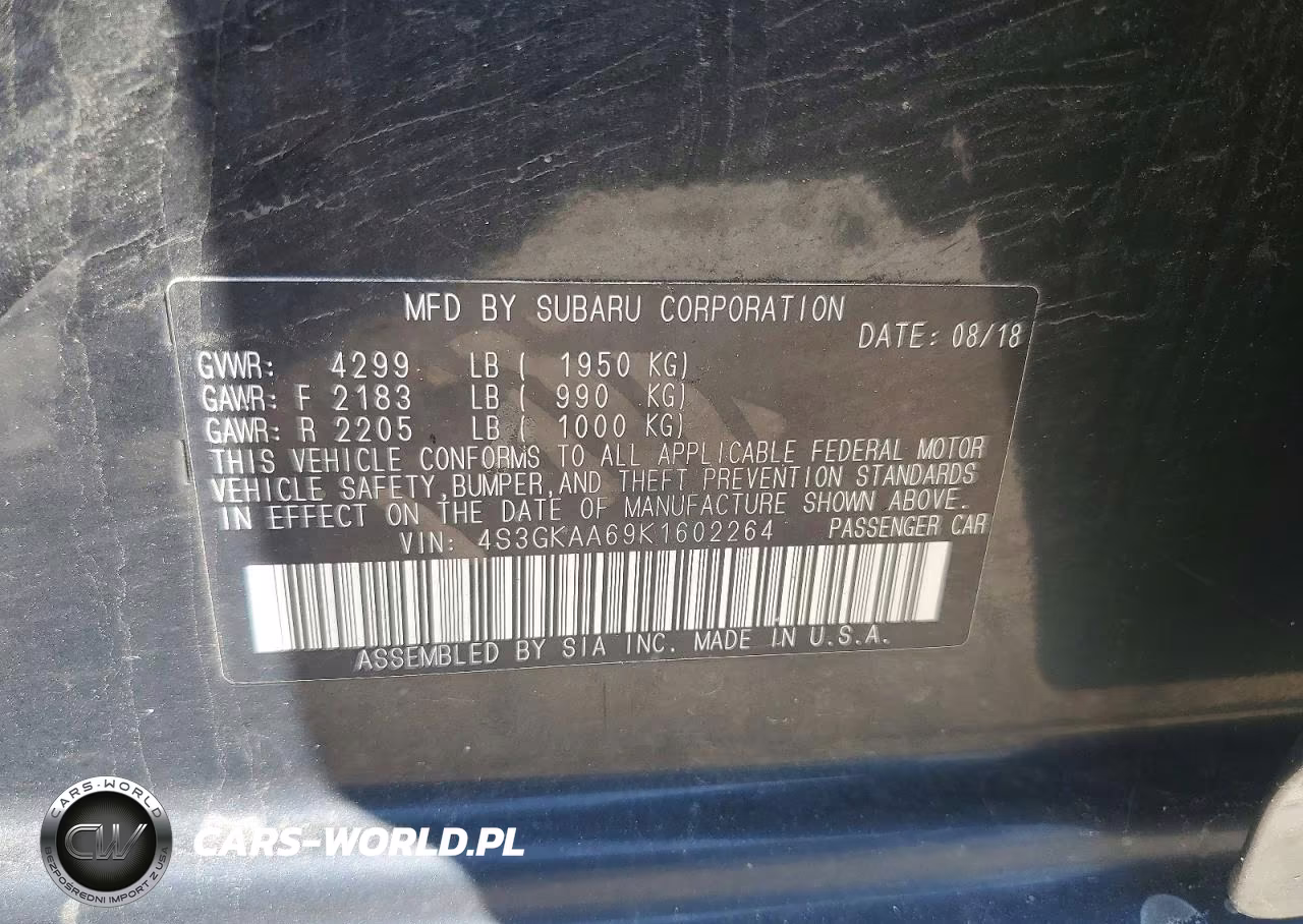 2019 Subaru Impreza VIN:4S3GKAA69K1602264 - 12