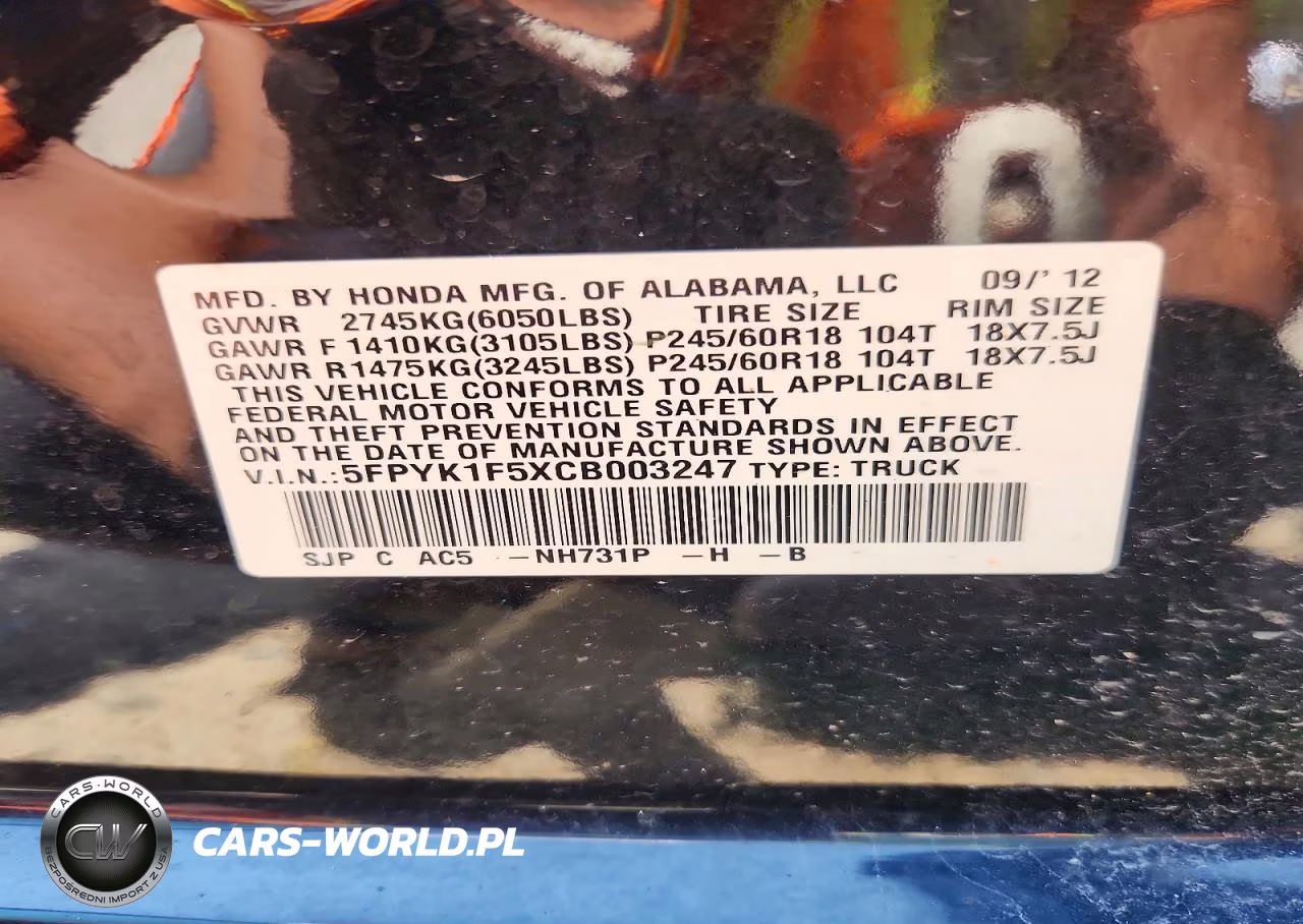 2012 Honda Ridgeline Rtl VIN:5FPYK1F5XCB003247 - 12