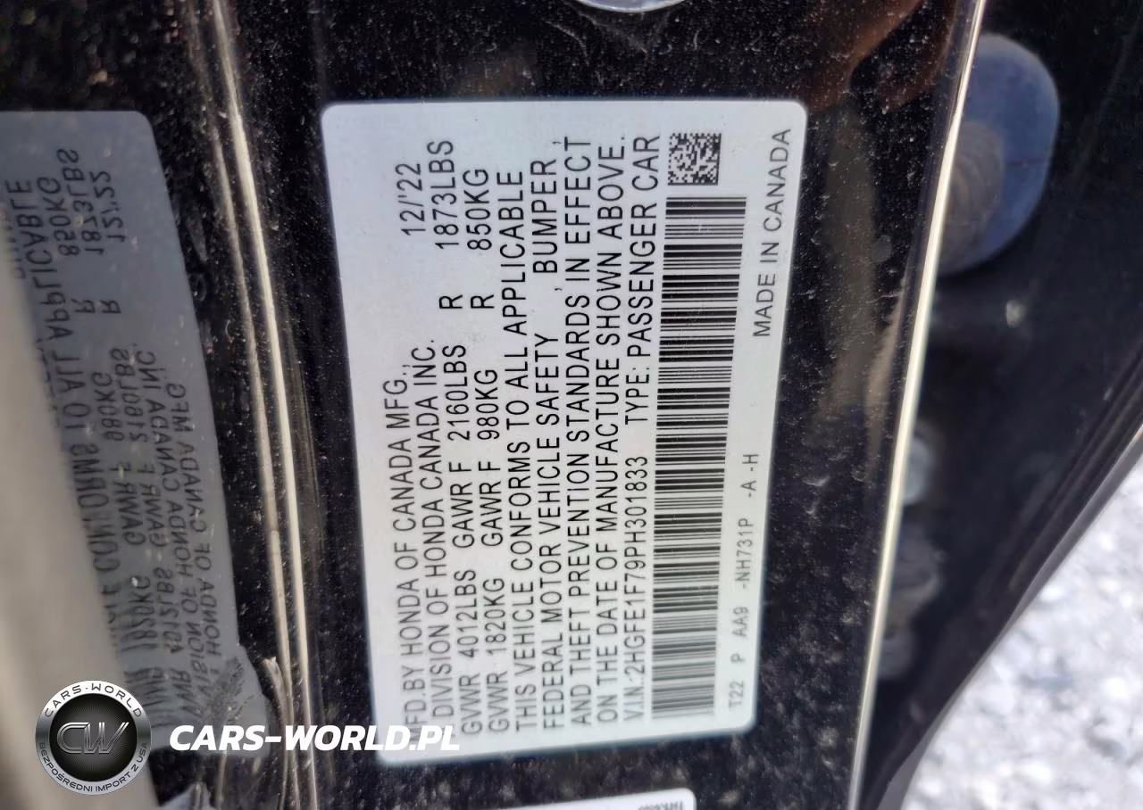 2023 Honda Civic Ex VIN:2HGFE1F79PH301833 - 12