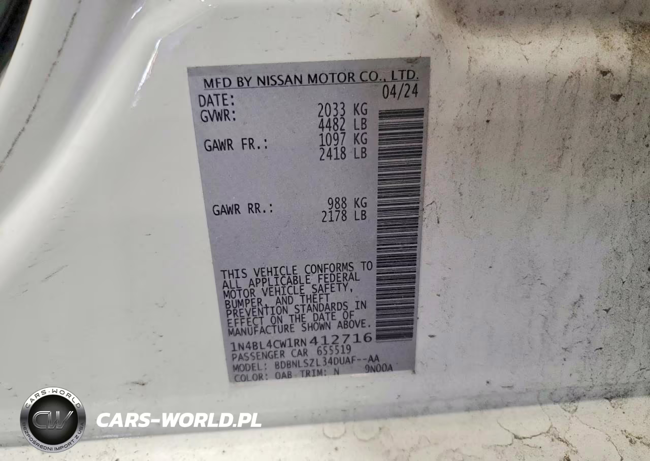 2024 Nissan Altima Sr VIN:1N4BL4CW1RN412716 - 12