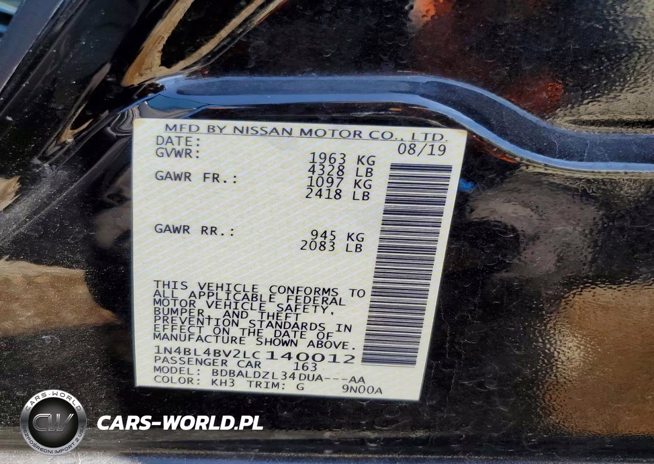 2020 Nissan Altima S VIN:1N4BL4BV2LC140012 - 12