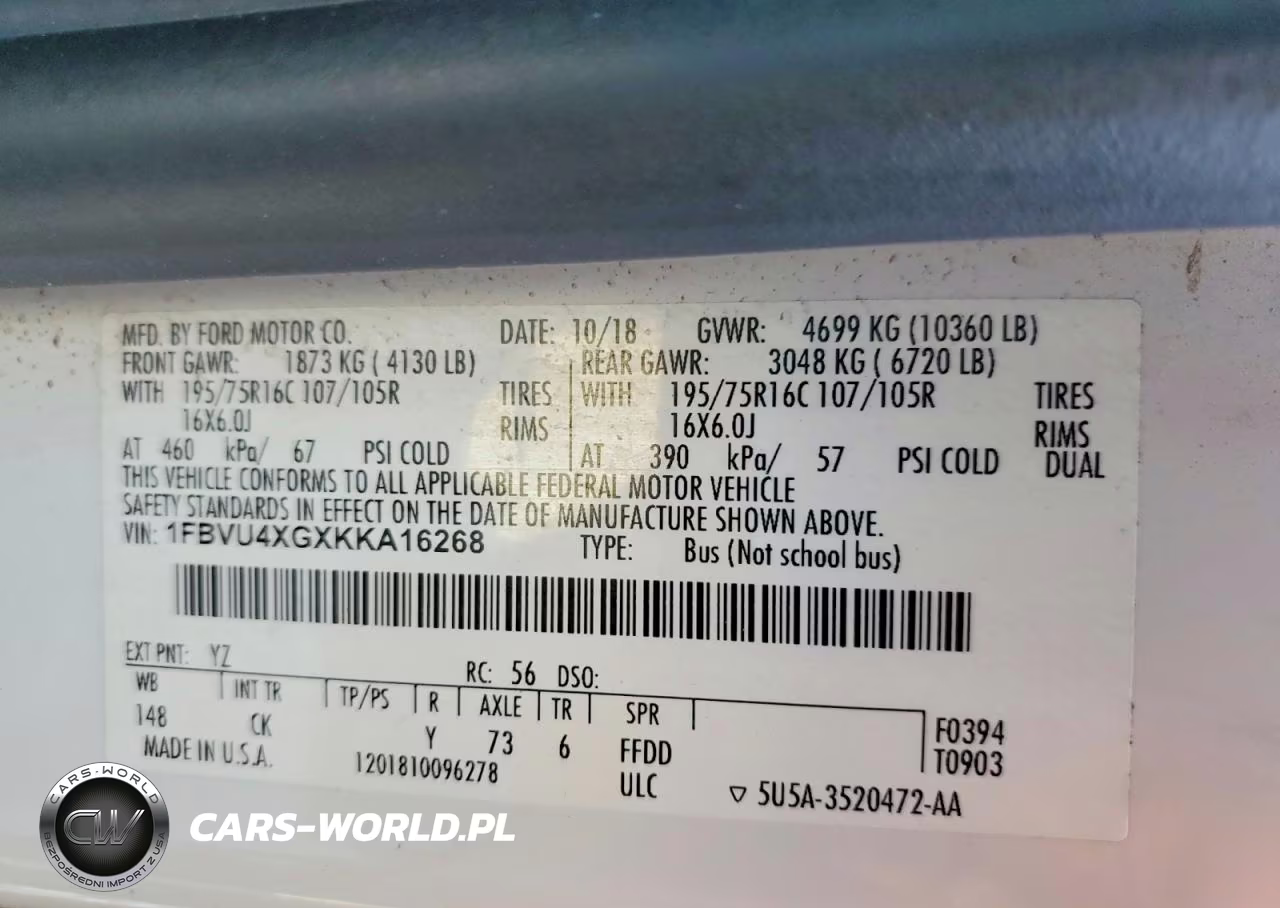 2019 Ford Transit T-350 Hd VIN:1FBVU4XGXKKA16268 - 13