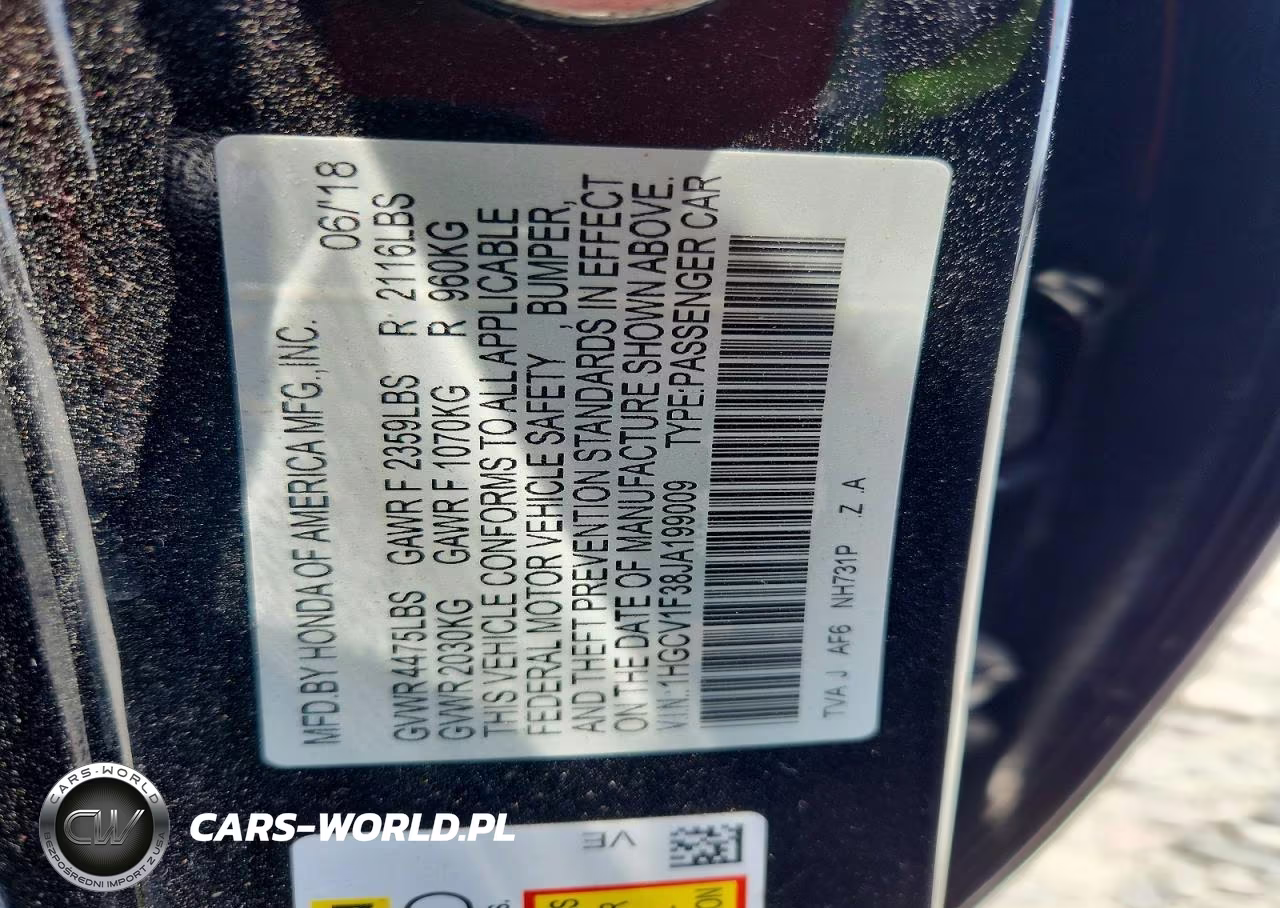 2018 Honda Accord Sport VIN:1HGCV1F38JA199009 - 13