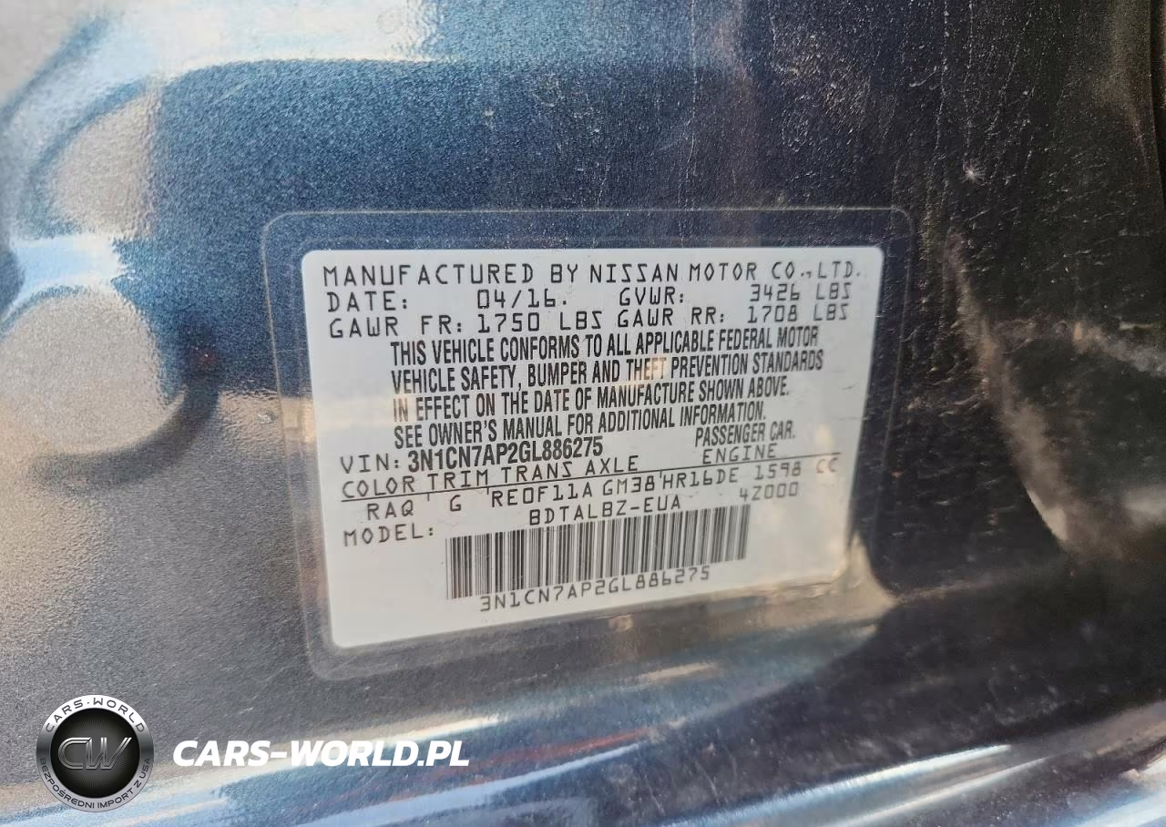 2016 Nissan Versa 1.6 Sv VIN:3N1CN7AP2GL886275 - 12
