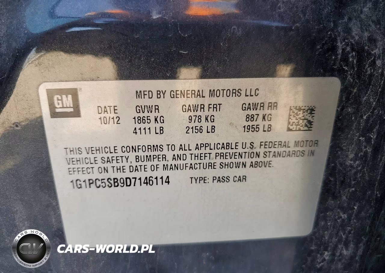 2013 Chevrolet Cruze Lt VIN:1G1PC5SB9D7146114 - 12
