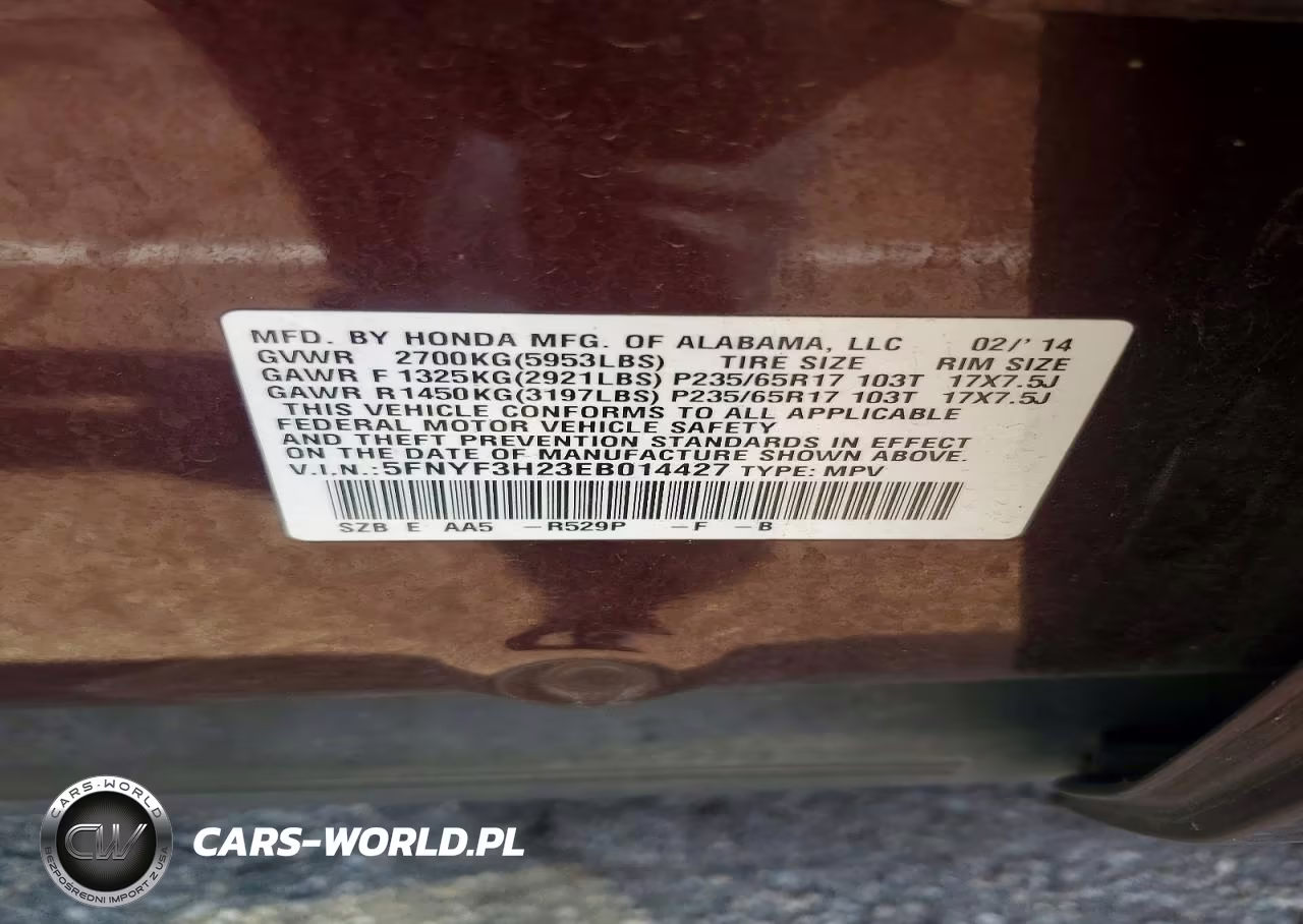 2014 Honda Pilot Lx VIN:5FNYF3H23EB014427 - 13