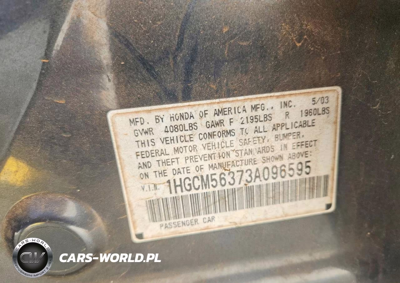 2003 Honda Accord Lx VIN:1HGCM56373A096595 - 12
