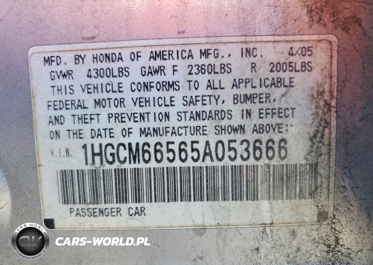 2005 Honda Accord Ex VIN:1HGCM66565A053666 - 13