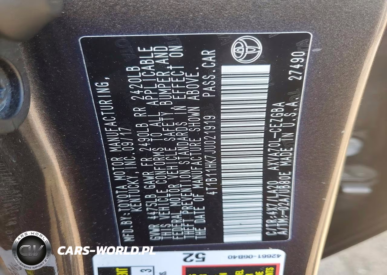 2018 Toyota Camry Xle VIN:4T1B11HK7JU021919 - 12