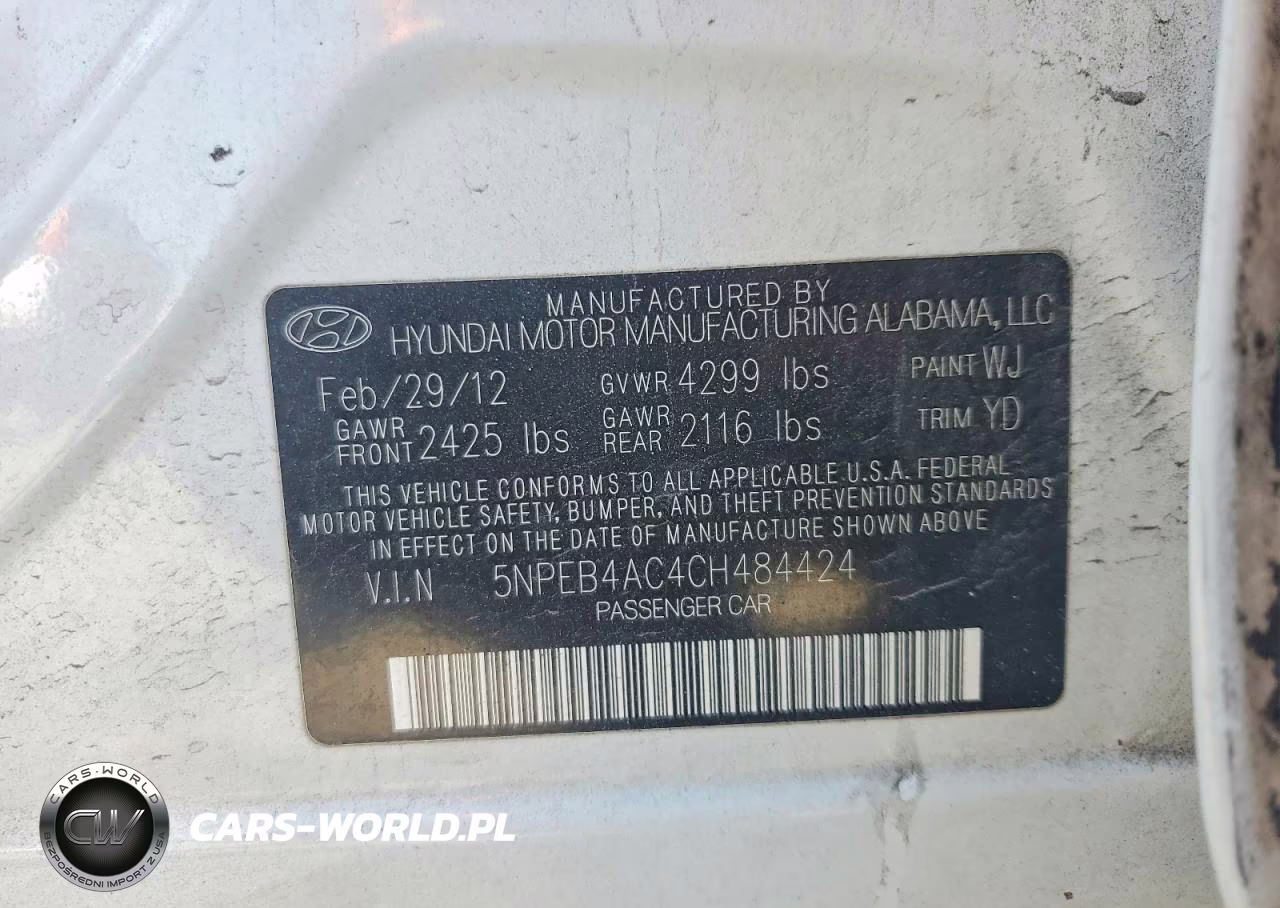 2012 Hyundai Sonata Gls VIN:5NPEB4AC4CH484424 - 12