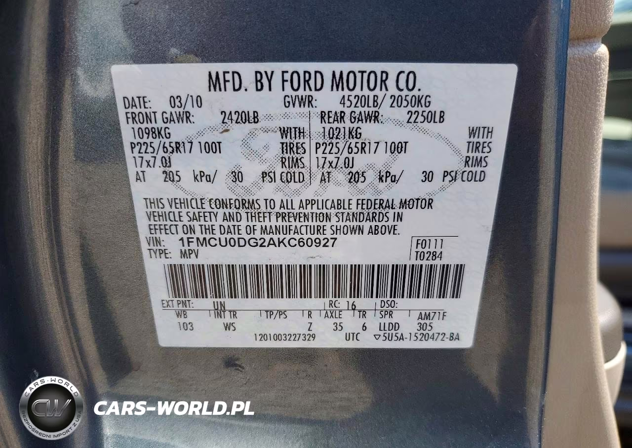 2010 Ford Escape Xlt VIN:1FMCU0DG2AKC60927 - 13