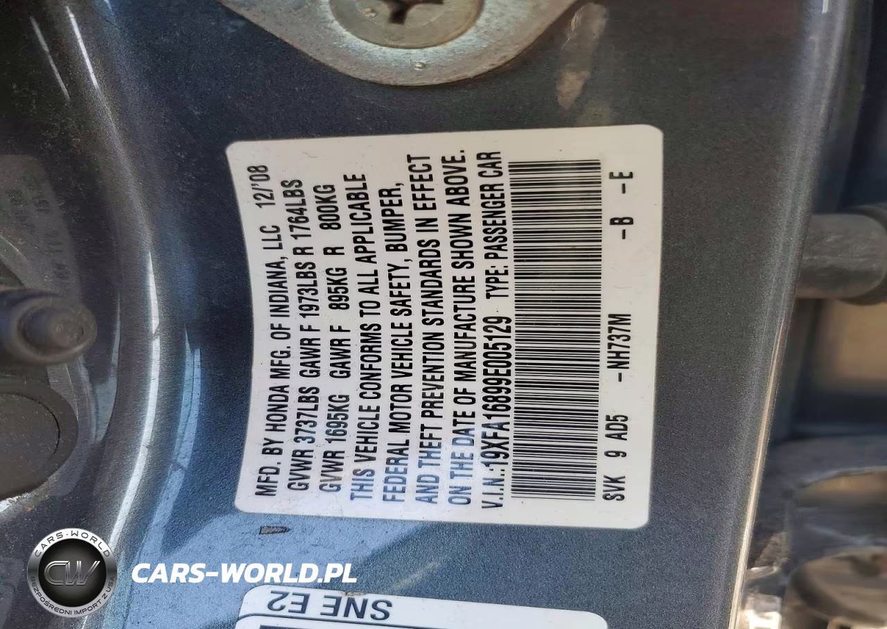 2009 Honda Civic Ex VIN:19XFA16899E005129 - 12