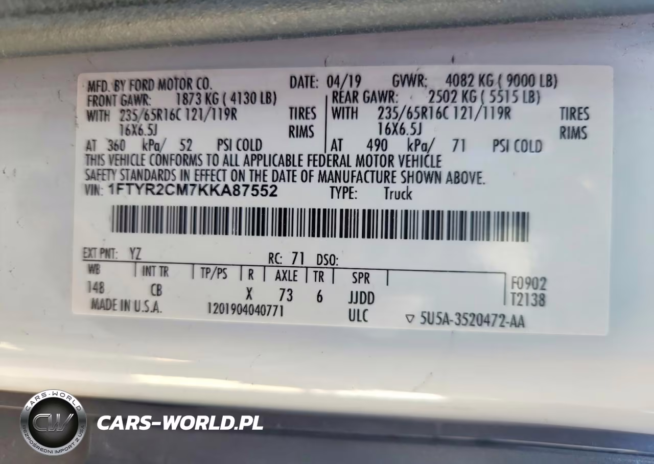 2019 Ford Transit 250 Delivery Van VIN:1FTYR2CM7KKA87552 - 14