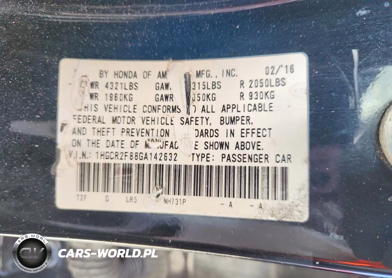 2016 Honda Accord VIN:1HGCR2F88GA142632 - 12