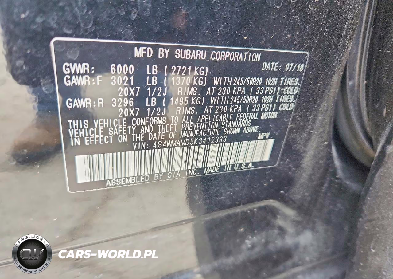 2019 Subaru Ascent Limited VIN:4S4WMAMD5K3412333 - 12