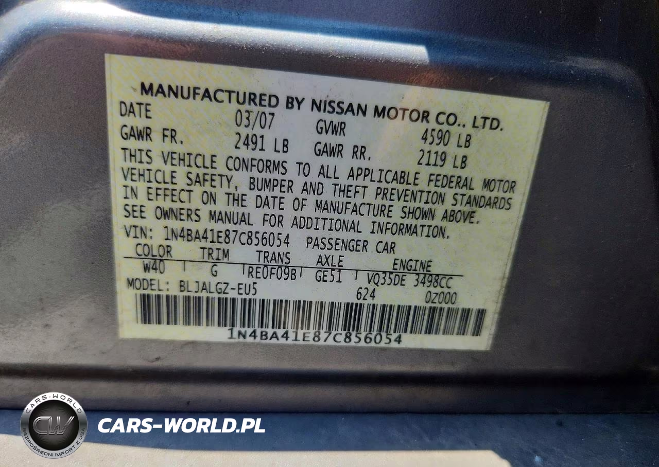 2007 Nissan Maxima 3.5 Se VIN:1N4BA41E87C856054 - 12
