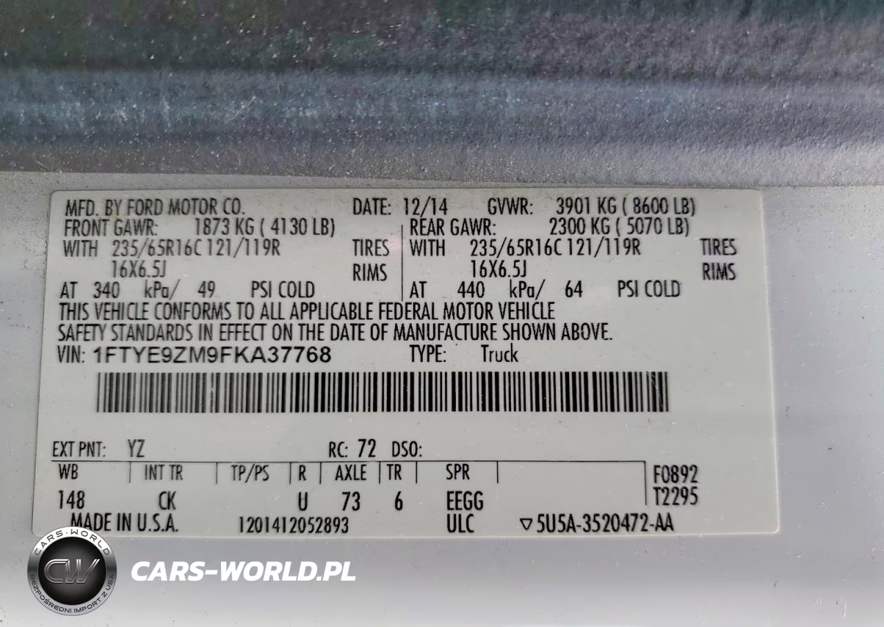 2015 Ford Transit T-150 VIN:1FTYE9ZM9FKA37768 - 13
