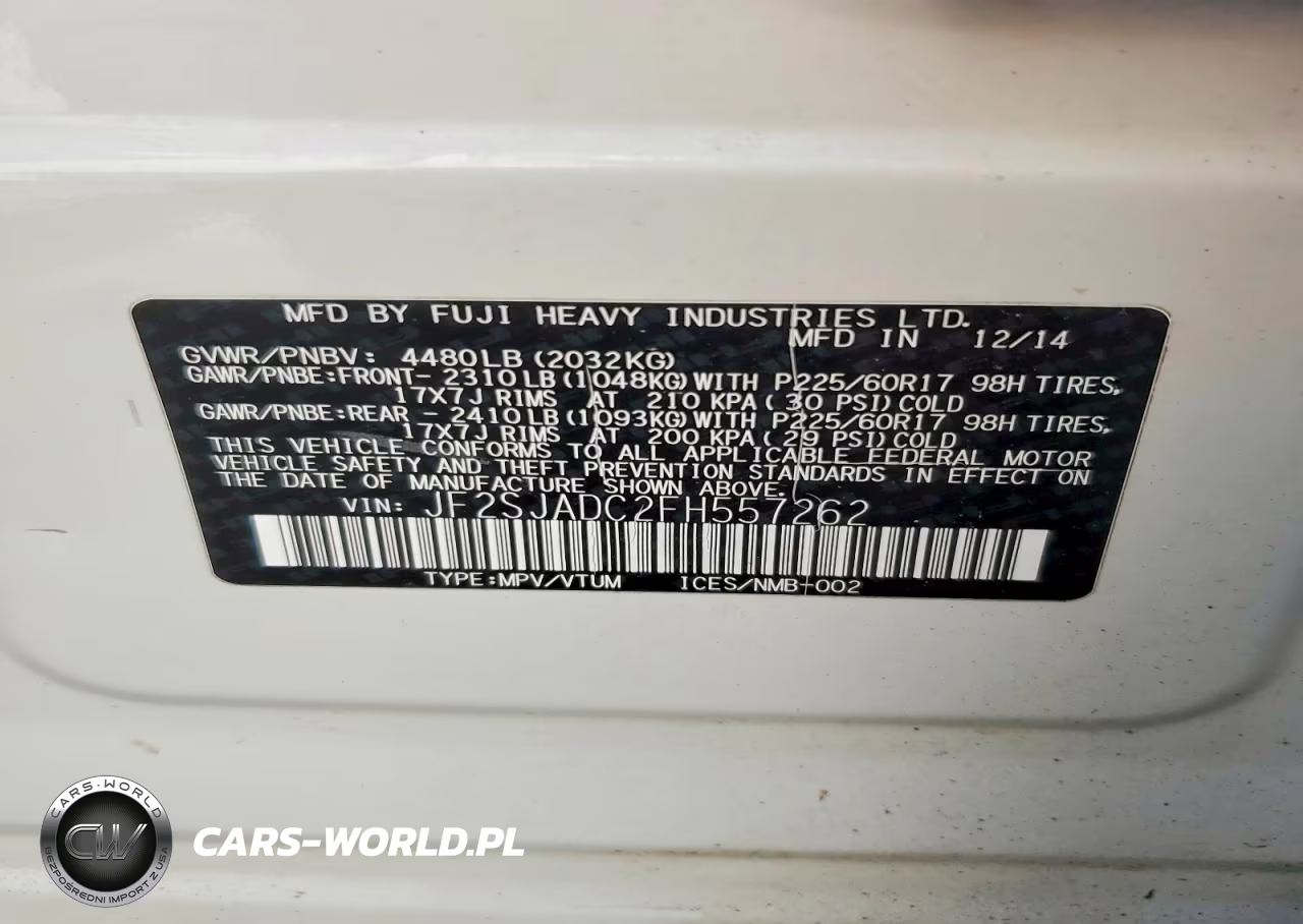 2015 Subaru Forester 2.5I Premium VIN:JF2SJADC2FH557262 - 12
