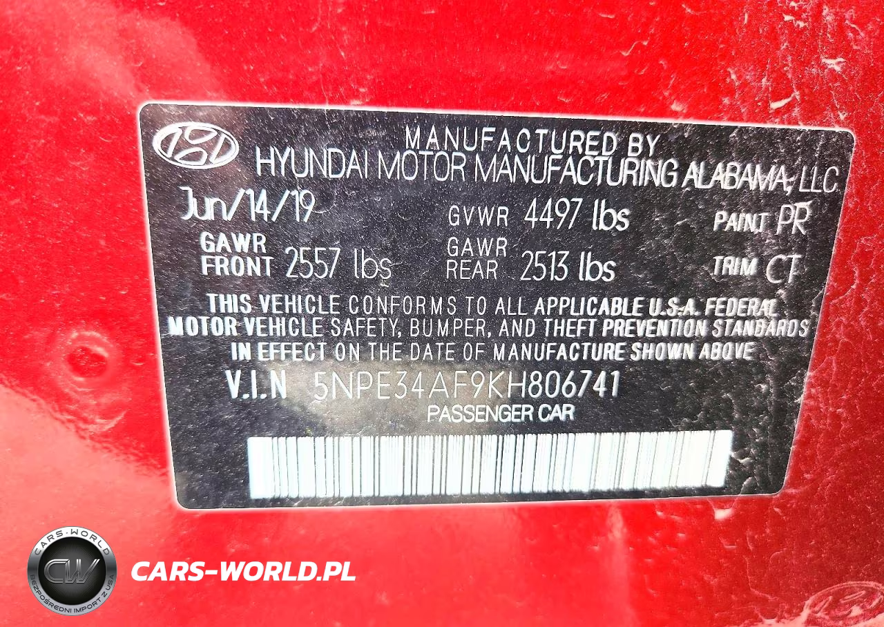 2019 Hyundai Sonata Sport VIN:5NPE34AF9KH806741 - 12