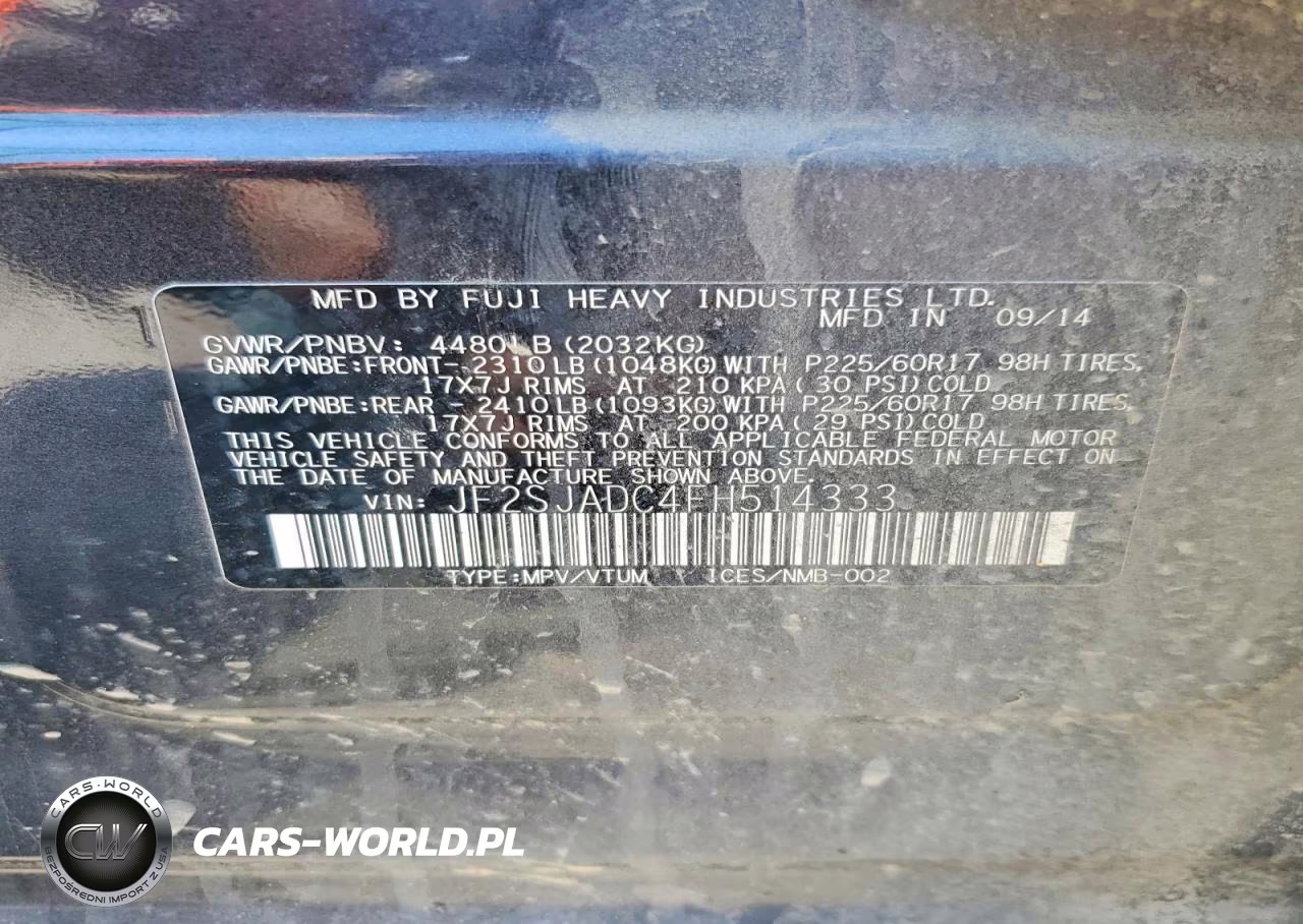 2015 Subaru Forester 2.5I Premium VIN:JF2SJADC4FH514333 - 14
