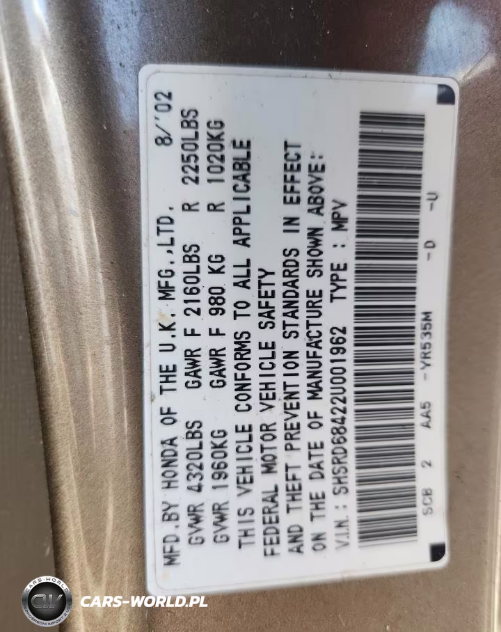 2002 Honda Cr-V Ex VIN:SHSRD68422U001962 - 13