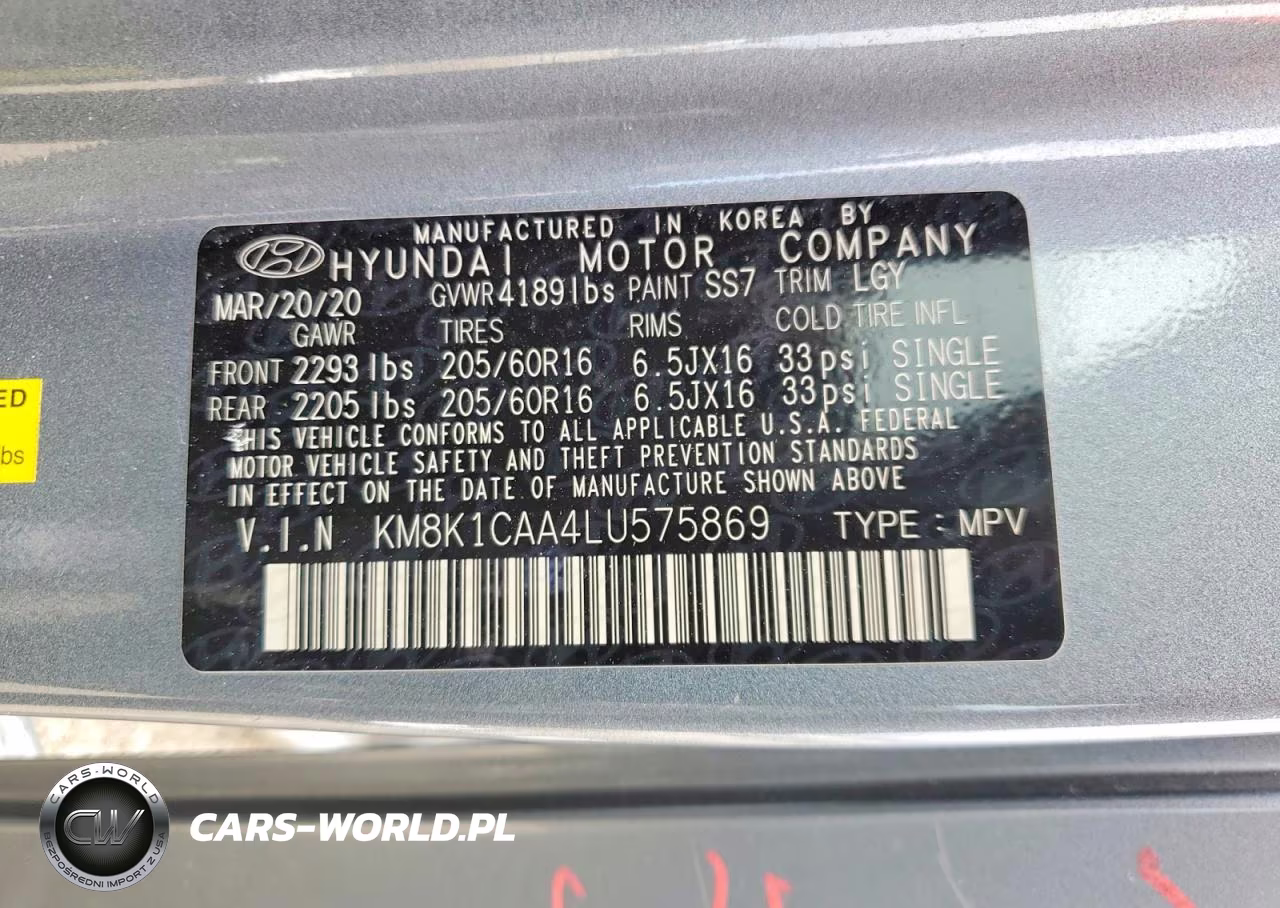 2020 Hyundai Kona Se VIN:KM8K1CAA4LU575869 - 14