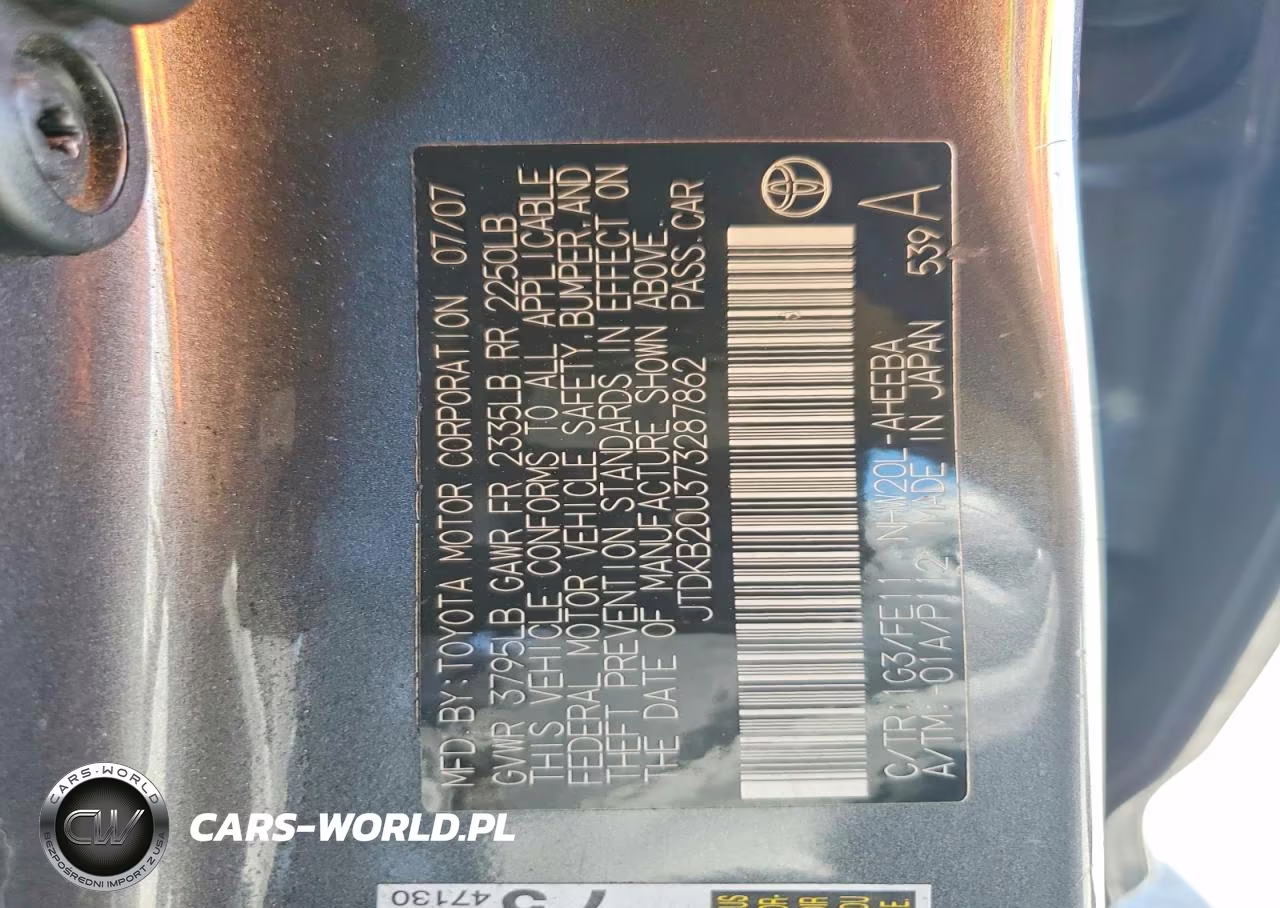 2007 Toyota Prius Base VIN:JTDKB20U373287862 - 12