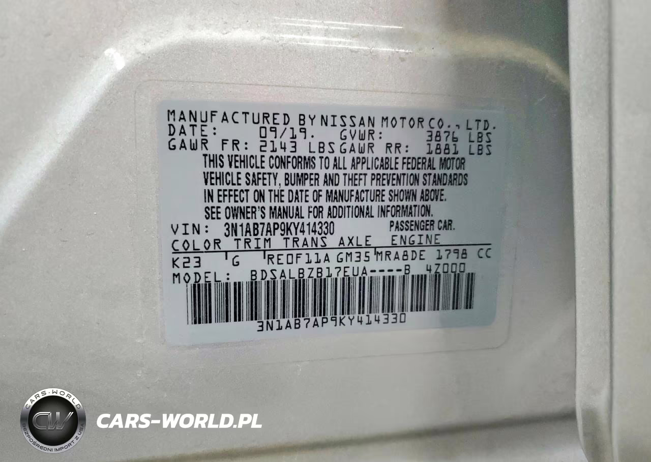NISSAN SENTRA VIN:3N1AB7AP9KY414330 - 13