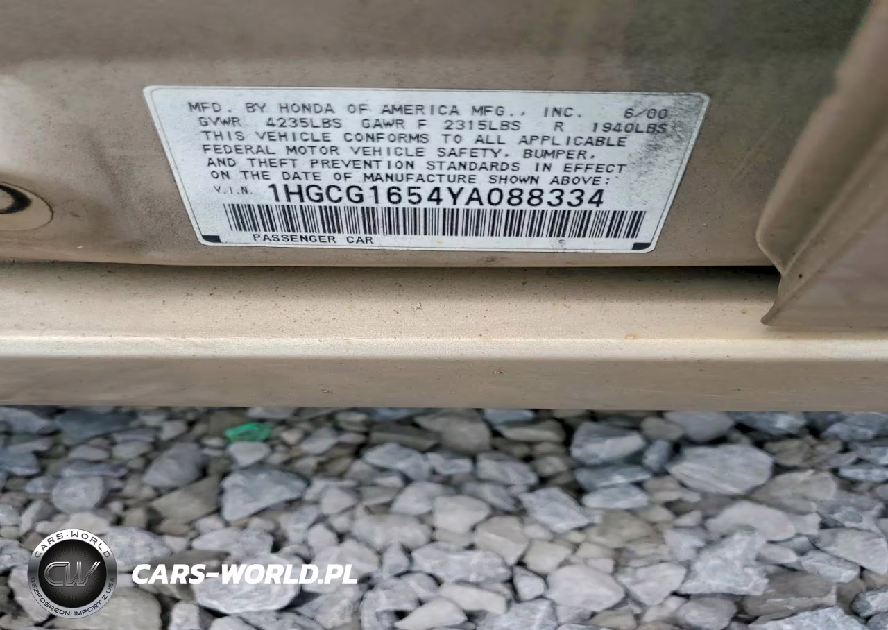 2000 Honda Accord Ex VIN:1HGCG1654YA088334 - 12