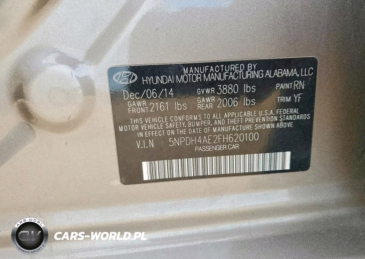2015 Hyundai Elantra Se VIN:5NPDH4AE2FH620100 - 12