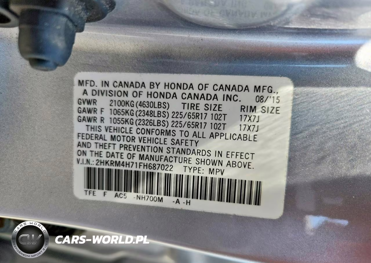 2015 Honda Cr-V Exl VIN:2HKRM4H71FH687022 - 13