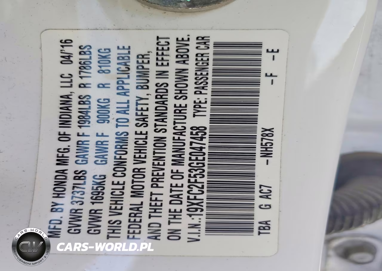 2016 Honda Civic Lx VIN:19XFC2F53GE047458 - 13