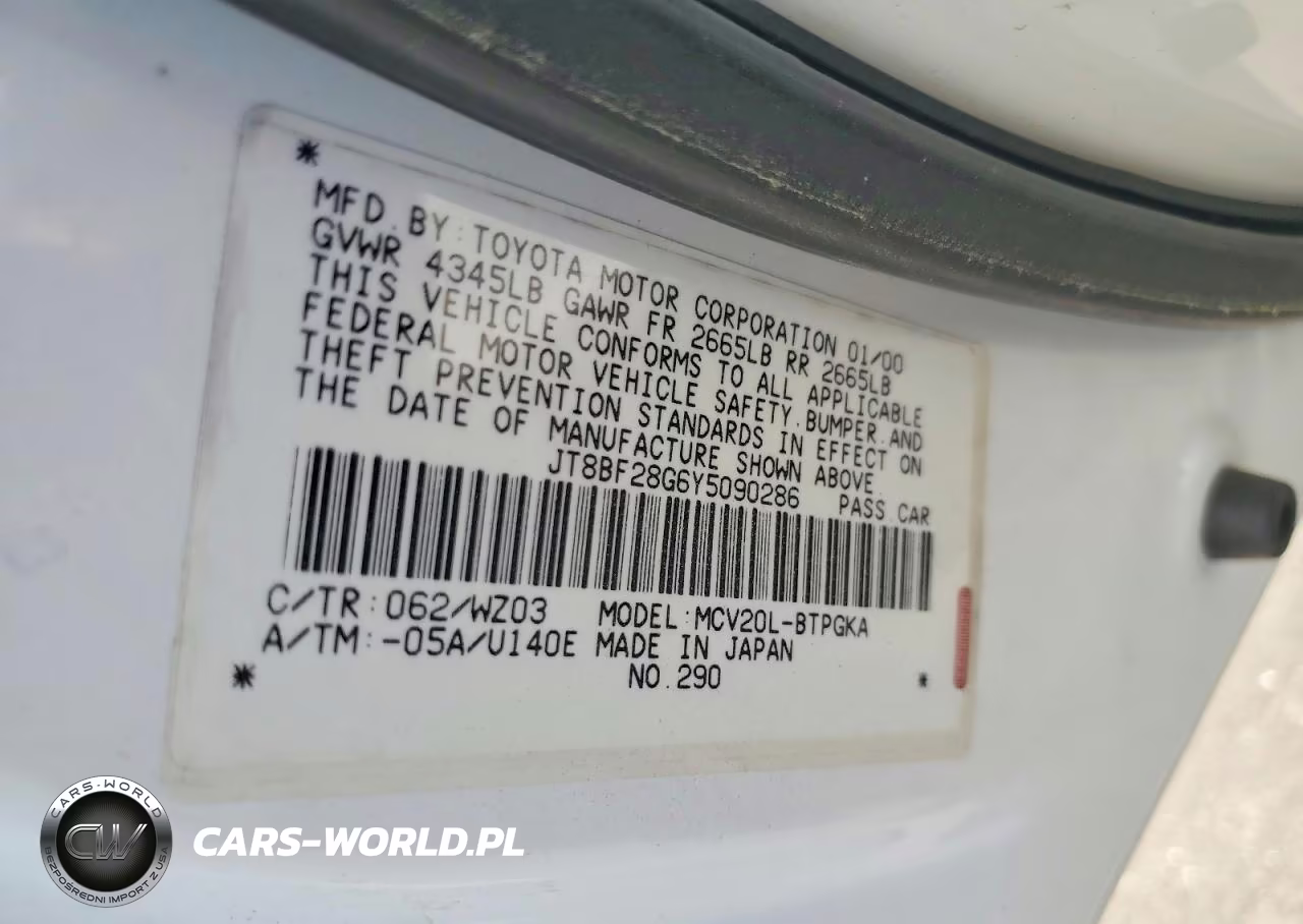 2000 Lexus Es 300 VIN:JT8BF28G6Y5090286 - 12