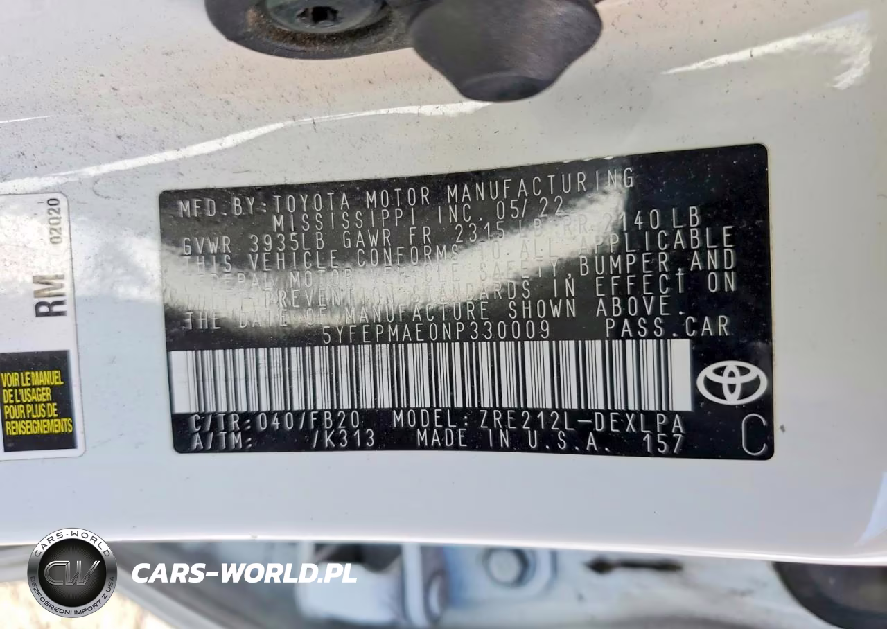 2022 Toyota Corolla Le VIN:5YFEPMAE0NP330009 - 12