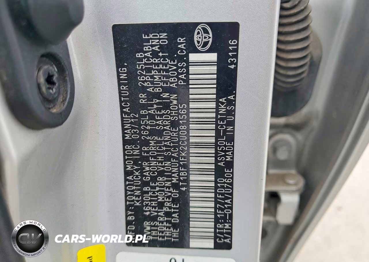 2012 Toyota Camry Le VIN:4T1BF1FK2CU081565 - 12