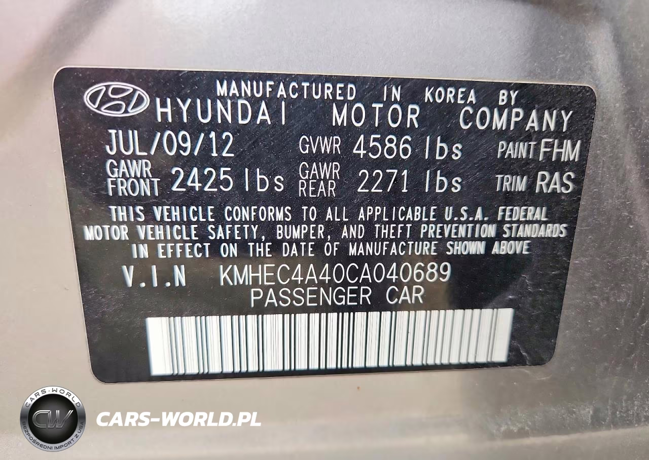 2012 Hyundai Sonata Hybrid VIN:KMHEC4A40CA040689 - 12