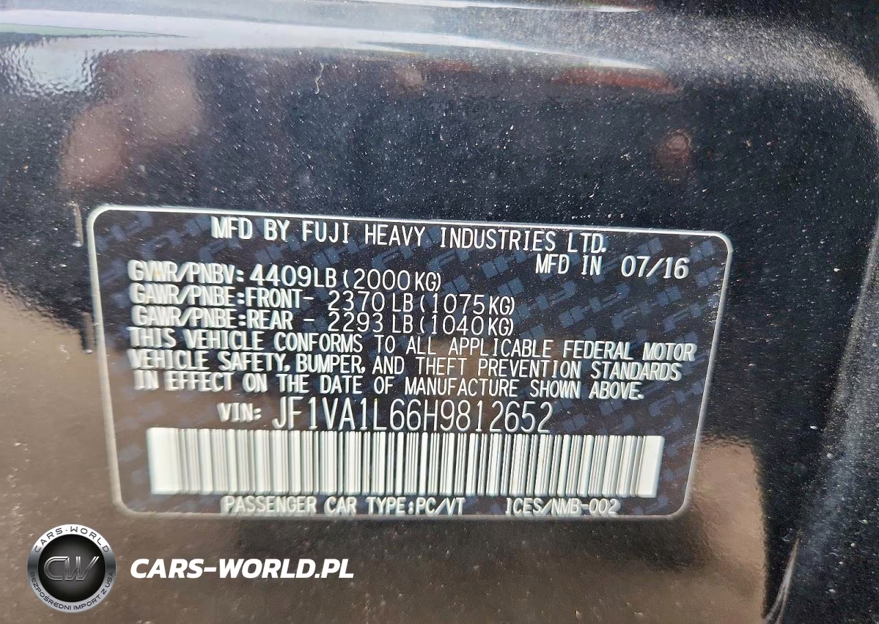2017 Subaru Wrx Limited VIN:JF1VA1L66H9812652 - 12