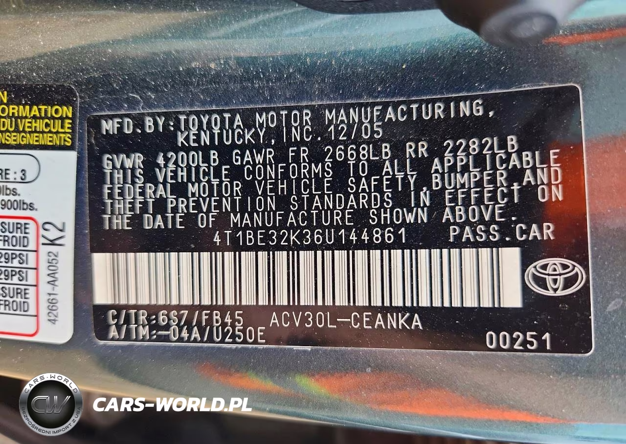 2006 Toyota Camry Le VIN:4T1BE32K36U144861 - 12
