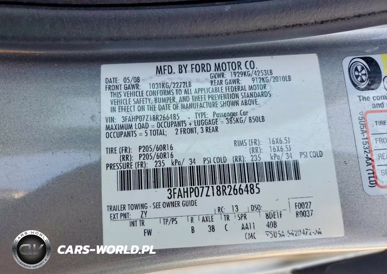 2008 Ford Fusion Se VIN:3FAHP07Z18R266485 - 12